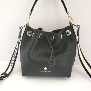 Kate Spade KK071 Emma Small Bucket Bag Crossbody Handbag Black Pebbled Leather
